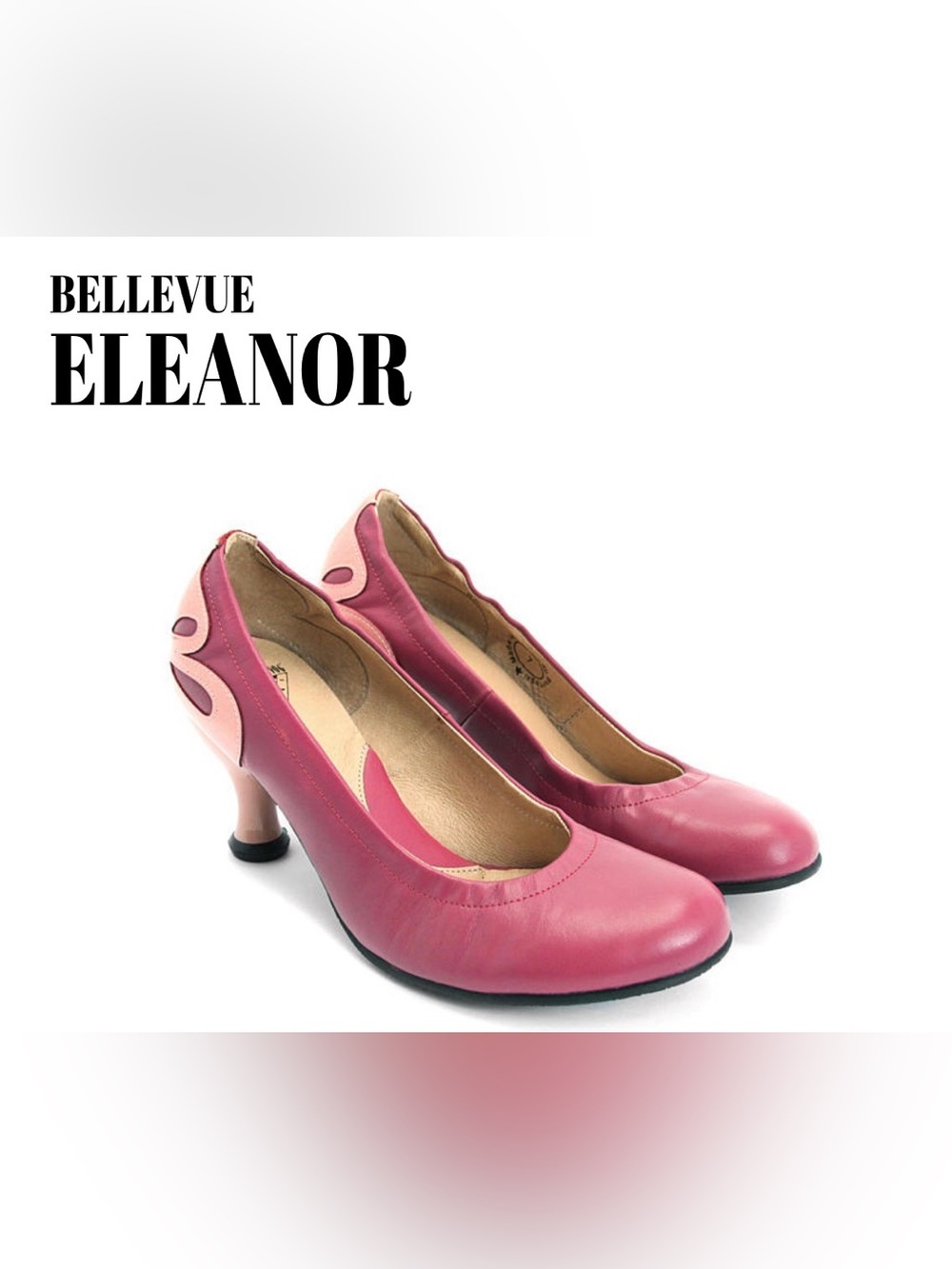 Fluevog Bellevue Eleanor pink leather/patent slip-on elasticized pump -8.5